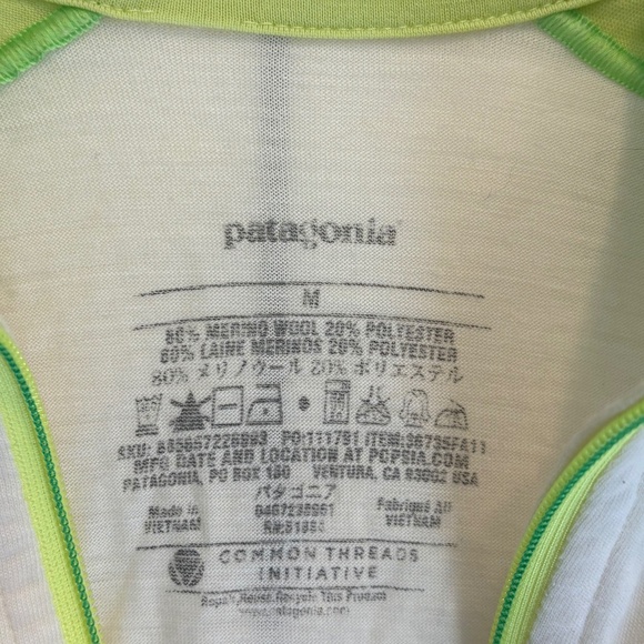 Patagonia Long Sleeve Zip Shirt Green and White Merino Wool Baselayer Women's M - Picture 3 of 4